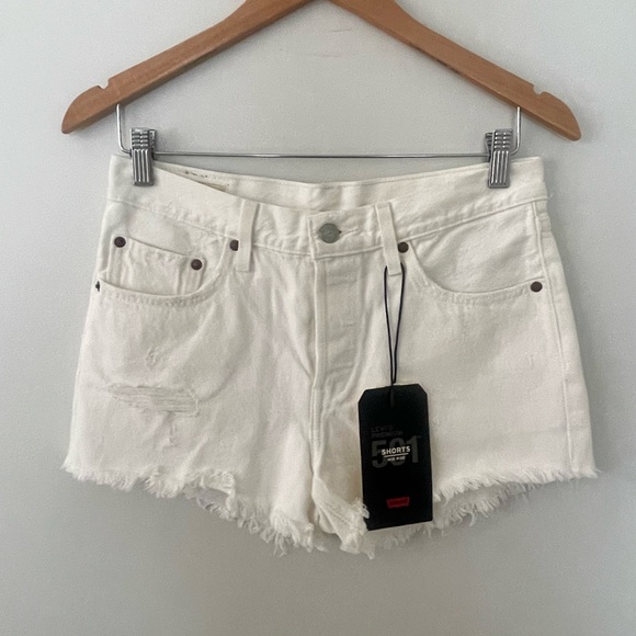 Levi’s 501 High-Rise White Denim Shorts - Picture 3 of 12